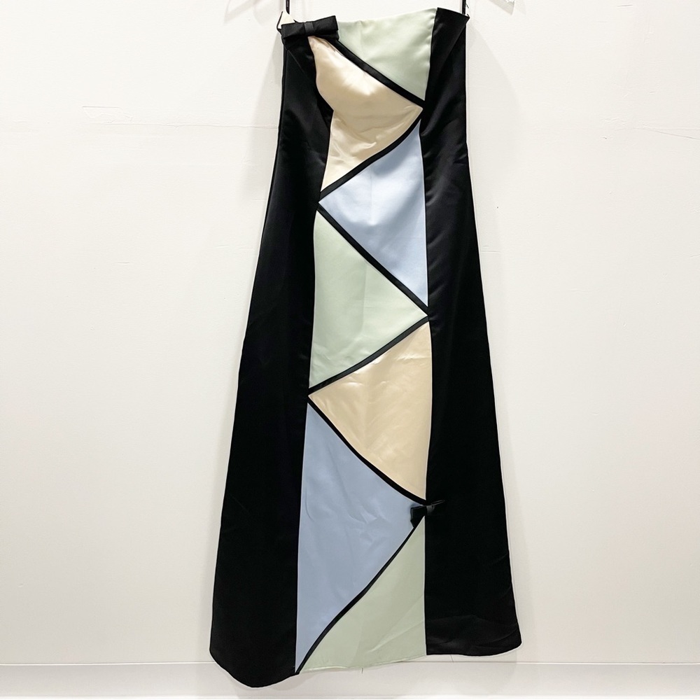 Jessica Mcclintock Gunne Sax 90’s Strapless Zigzag Colorblock Bow Accent Gown